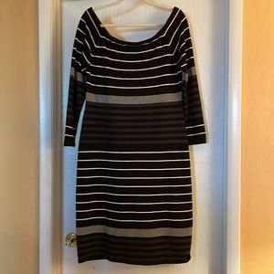 Eliza J Striped Sweater Dress XL Black, White, Charcoal, Gray